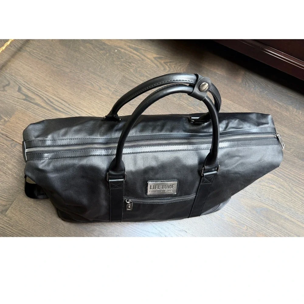 NEW Life Time Duffel Bag Founding Member Black Coated Canvas Travel Gym Large